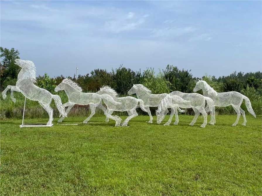 Life size metal hollow line carving horse sculptures for sale outdoor park decoration DZ-244