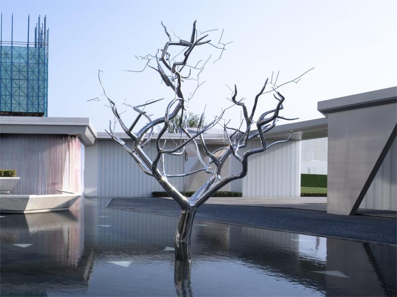 Modern mirror stainless steel metal tree sculpture courtyard garden landscape decoration sculpture DZ-245