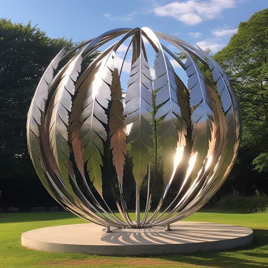 Customized large outdoor garden sphere sculpture metal feather art sculpture DZ-249