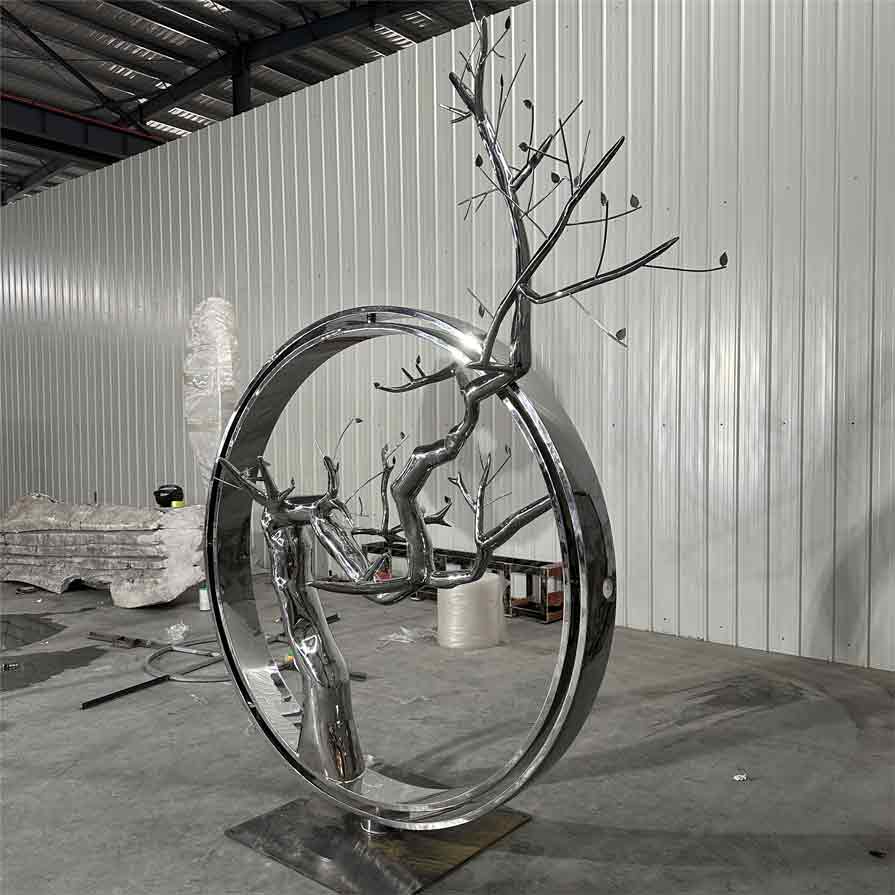 Mirror stainless steel large metal art sculpture circle tree art sculpture for sale DZ-255