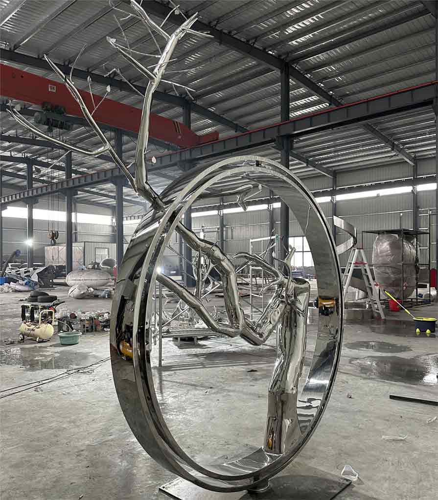 Mirror stainless steel large metal art sculpture circle tree art sculpture for sale DZ-255