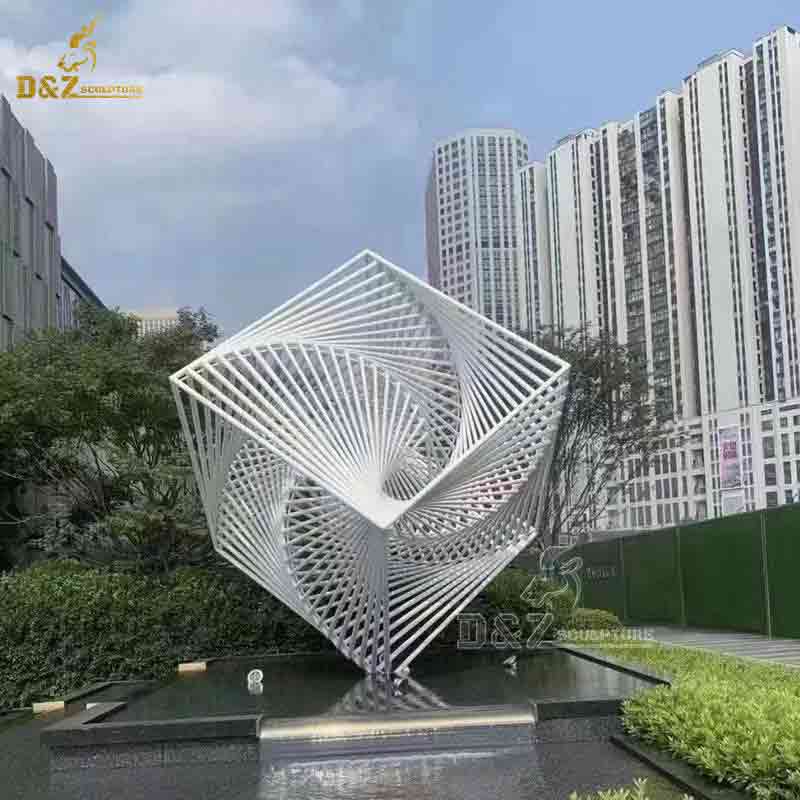 Large white cube art sculpture geometric metal sculpture for sale DZ-263