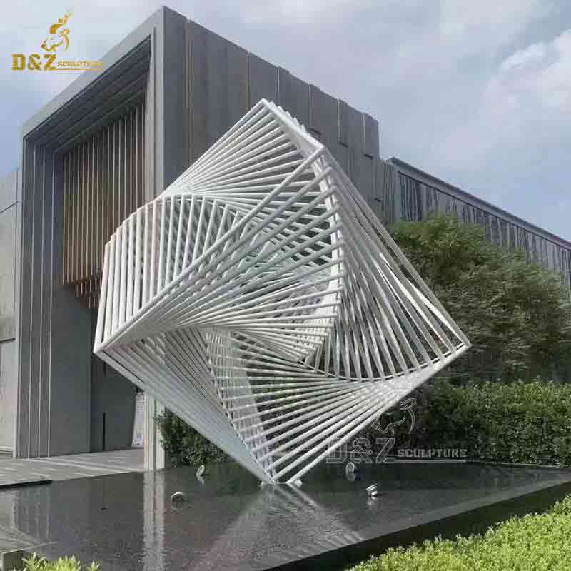 Large white cube art sculpture geometric metal sculpture for sale DZ-263