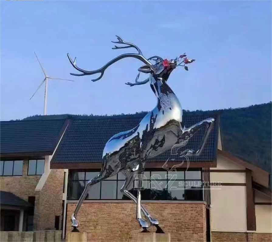 Six modern large metal deer and elk sculpture designs