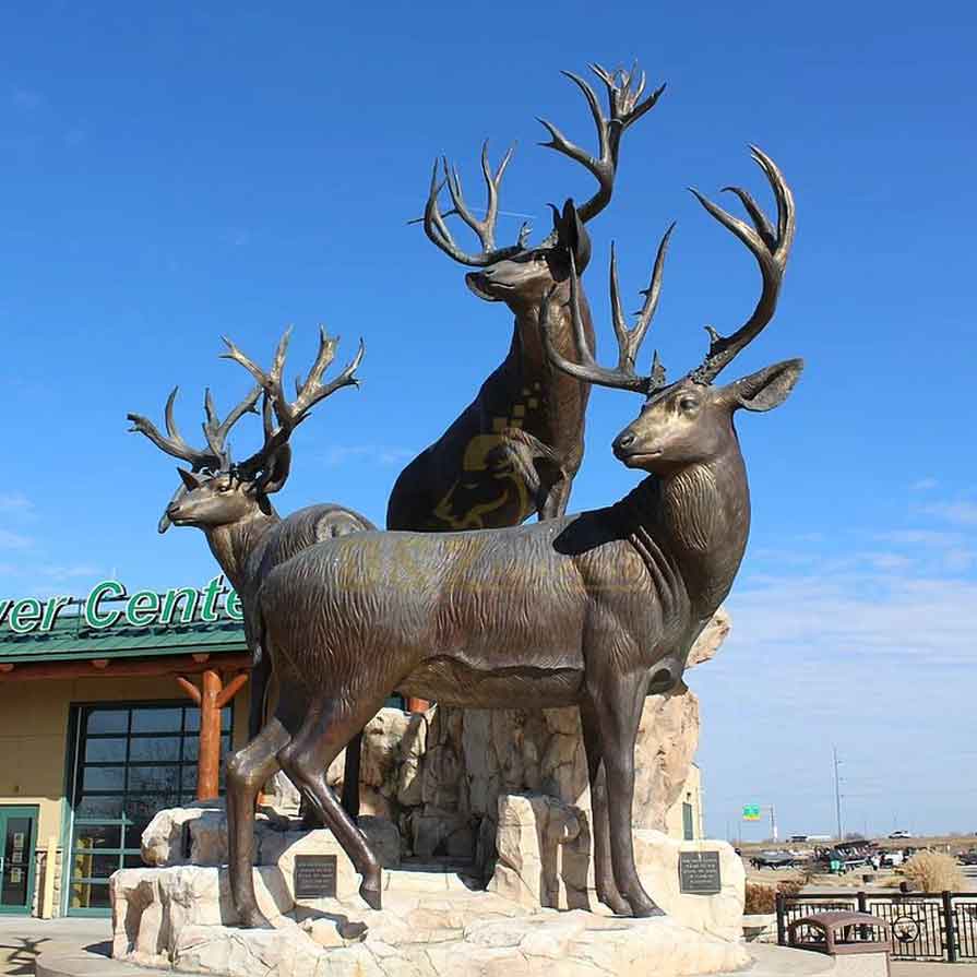 Six modern large metal deer and elk sculpture designs