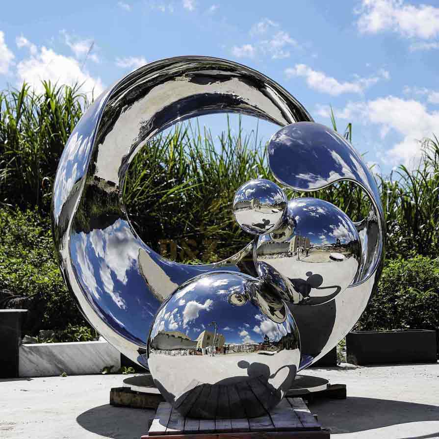 Six trendsetting large metal garden sphere sculptures