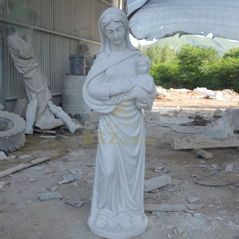 Marble Mary with Child Figure Sculpture