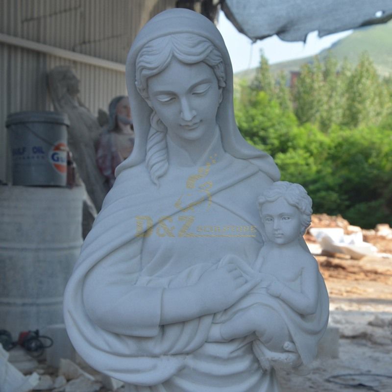 Marble Mary with Child Figure Sculpture