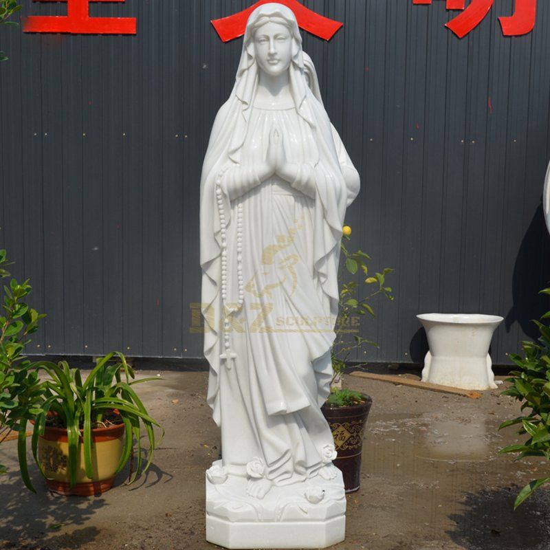 Outdoor White Marble Blessed Virgin Mary Statue