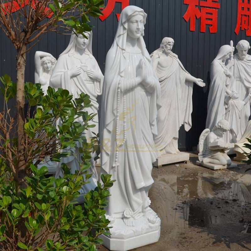 Outdoor White Marble Blessed Virgin Mary Statue