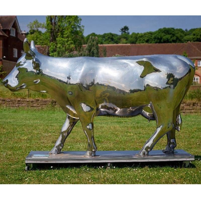 Stainless Steel Mirror Plated Animals Cow Sculpture