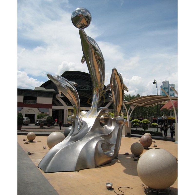 Modern Abstract Stainless Steel Dolphin Sculpture