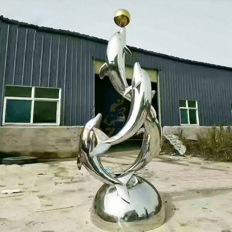 Modern Abstract Stainless Steel Dolphin Sculpture