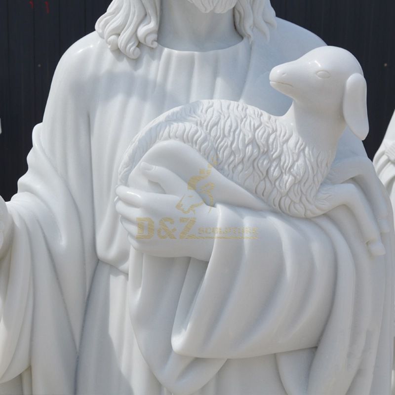Hand Carved Religious Sculpture Jesus With Lamb Statue