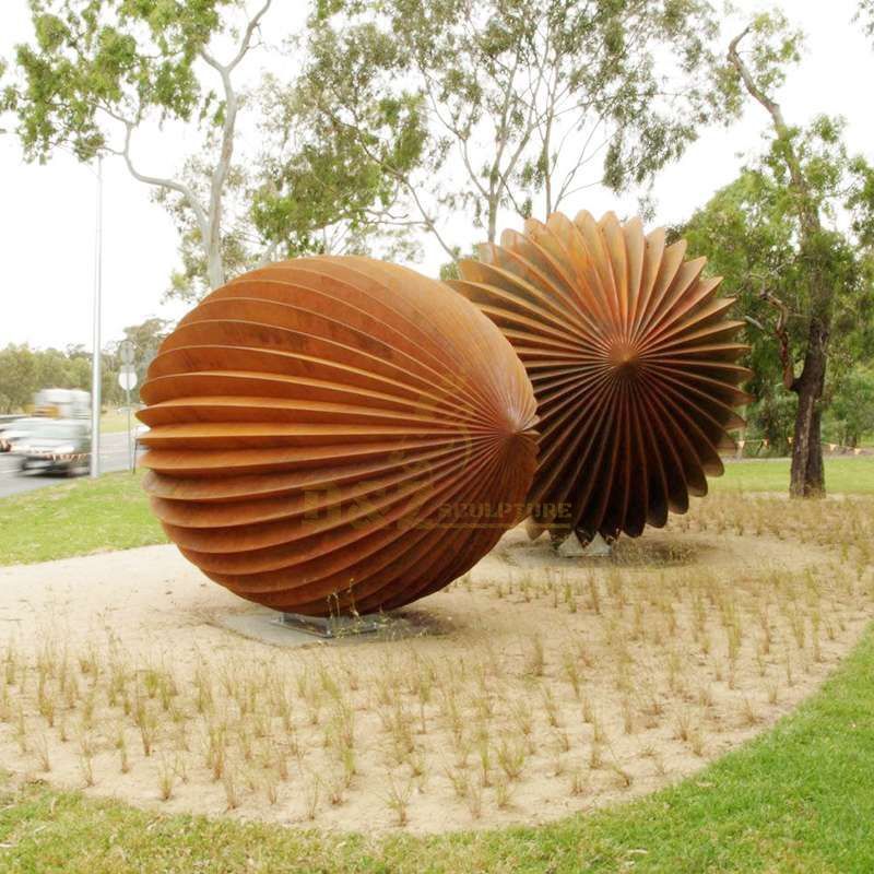 Metal Hollow Corten Steel Sphere Sculpture