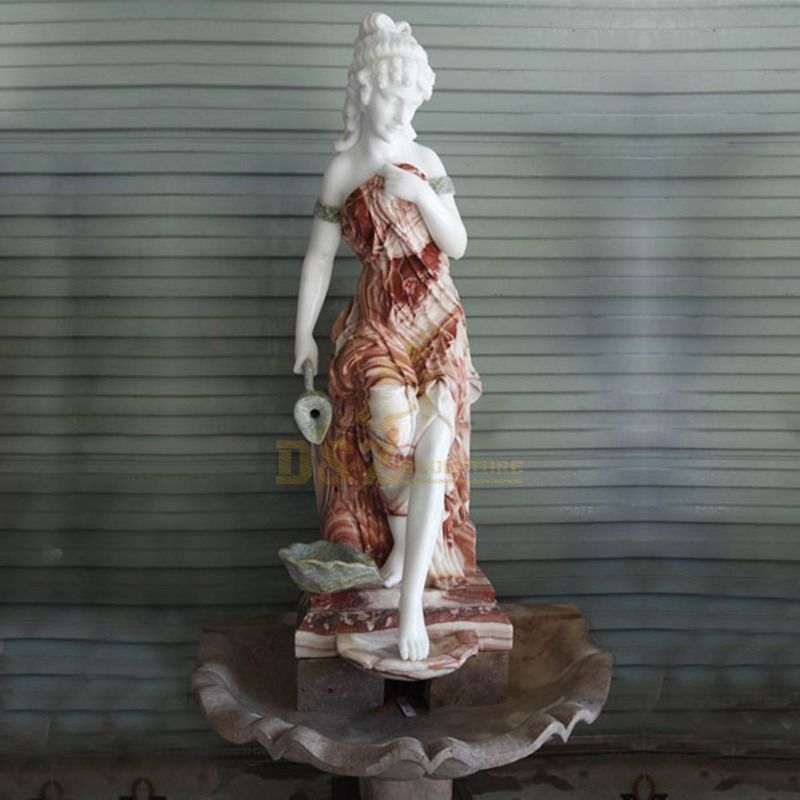 Marble lady pouring water fountain statue