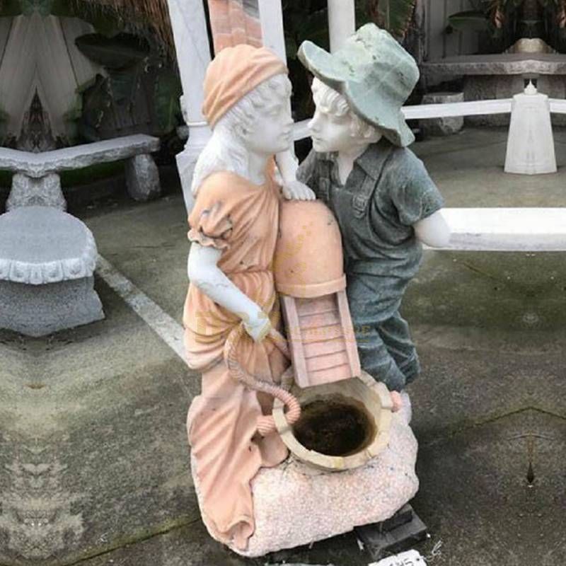 Vivid Two Child Stone Sculpture Water Fountain