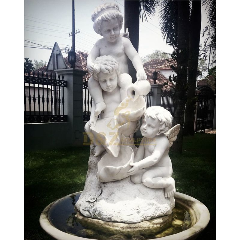 Vivid Two Child Stone Sculpture Water Fountain