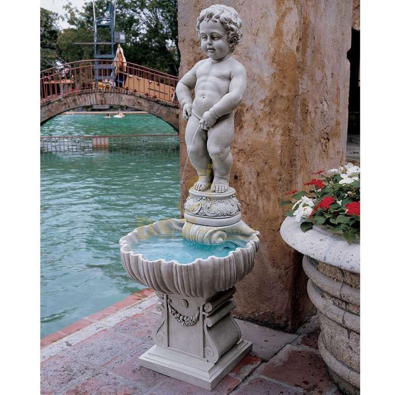 Vivid Two Child Stone Sculpture Water Fountain