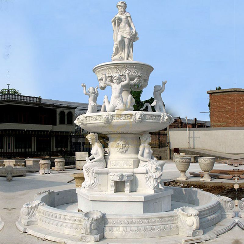 Hand Carved Woman Stone Beige Fountain