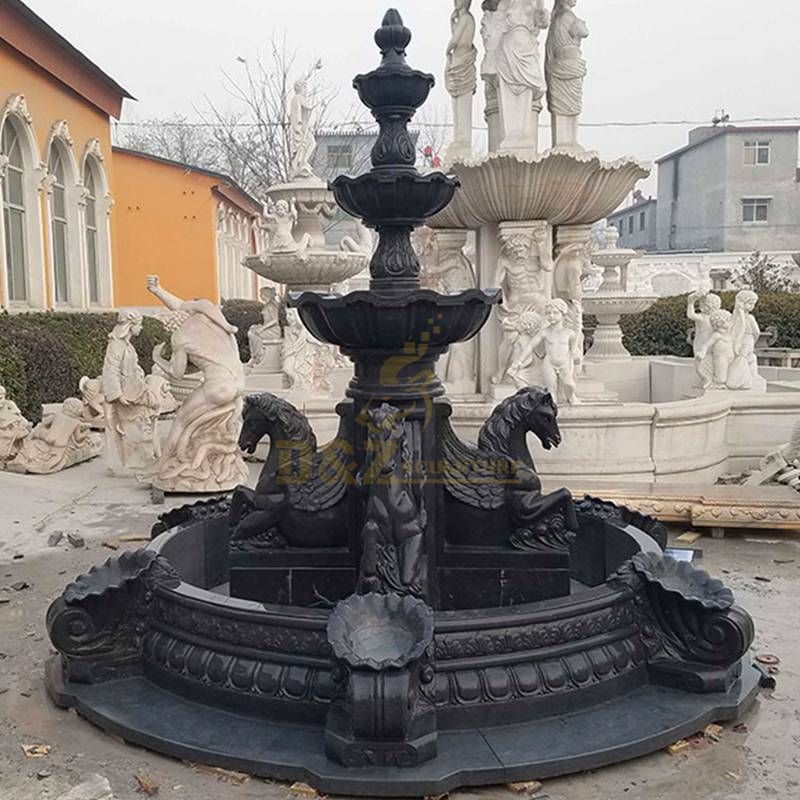 Decorative Granite Delicate Black Stone Horse Fountain