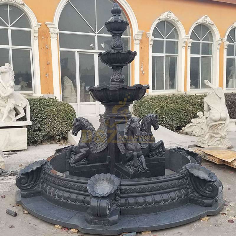 Decorative Granite Delicate Black Stone Horse Fountain