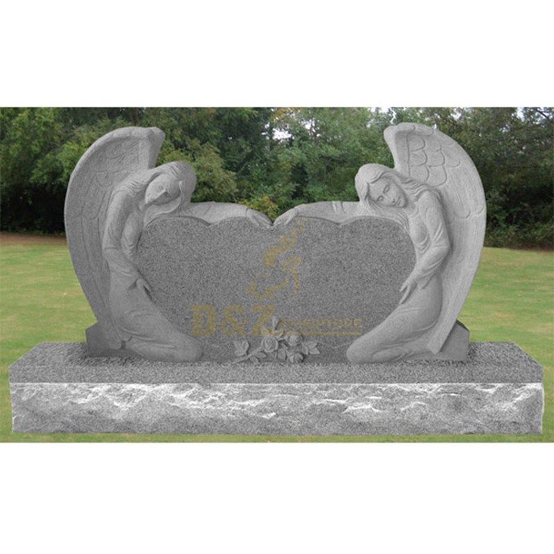 Granite Angel Wings Heart Tombstone