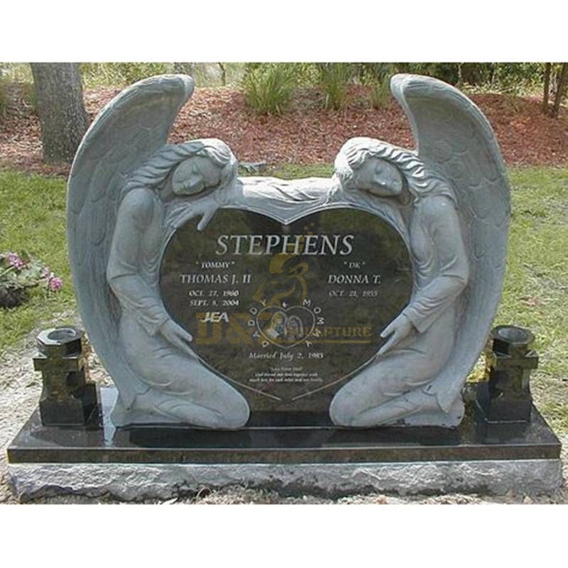 Angel Statue Carved Granite Tombstone