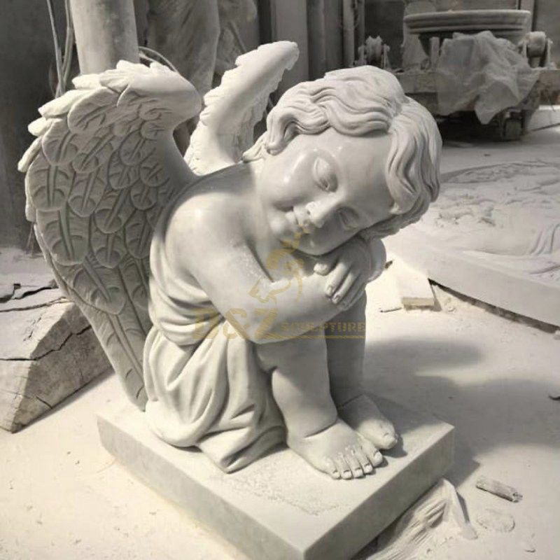 Angel Statue Carved Granite Tombstone