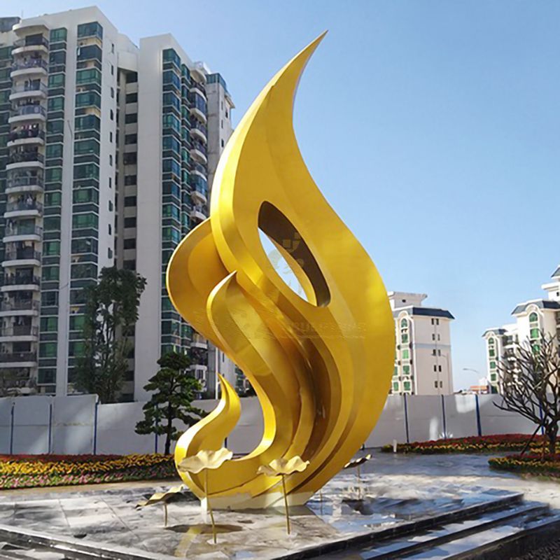 Large City Flower Logo Gold Stainless Steel Modern Sculptures