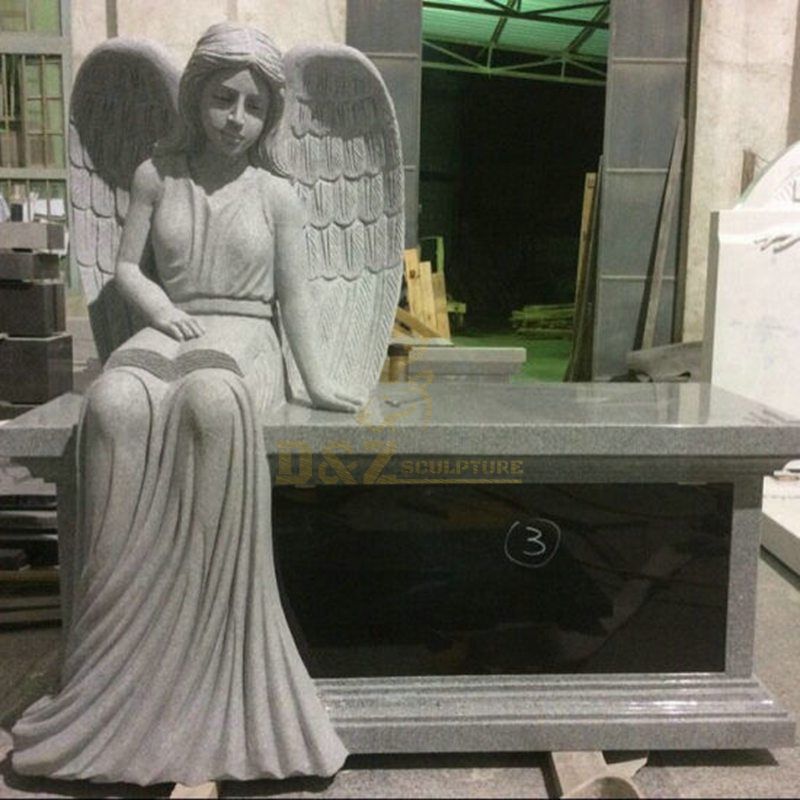 Customized European White Marble Monument Carved Angel Tombstone