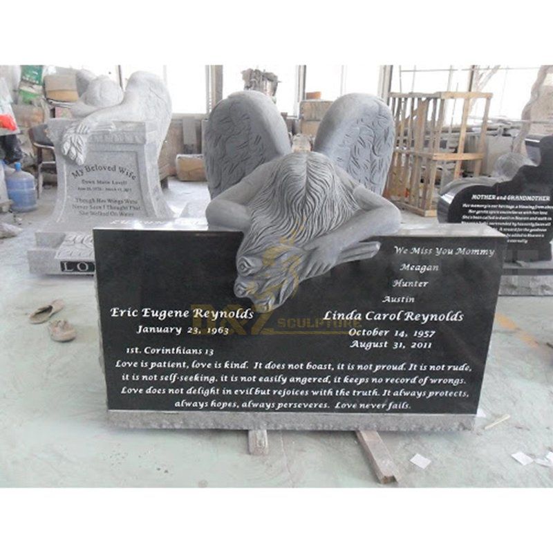 Customized European White Marble Monument Carved Angel Tombstone