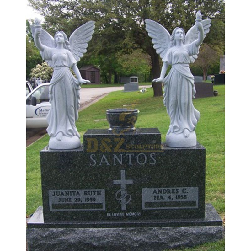 Customized European White Marble Monument Carved Angel Tombstone