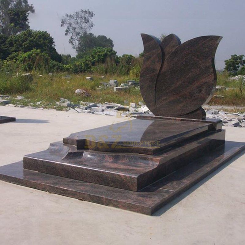 Black Granite Tombstone With Beautiful Angel And Flowers