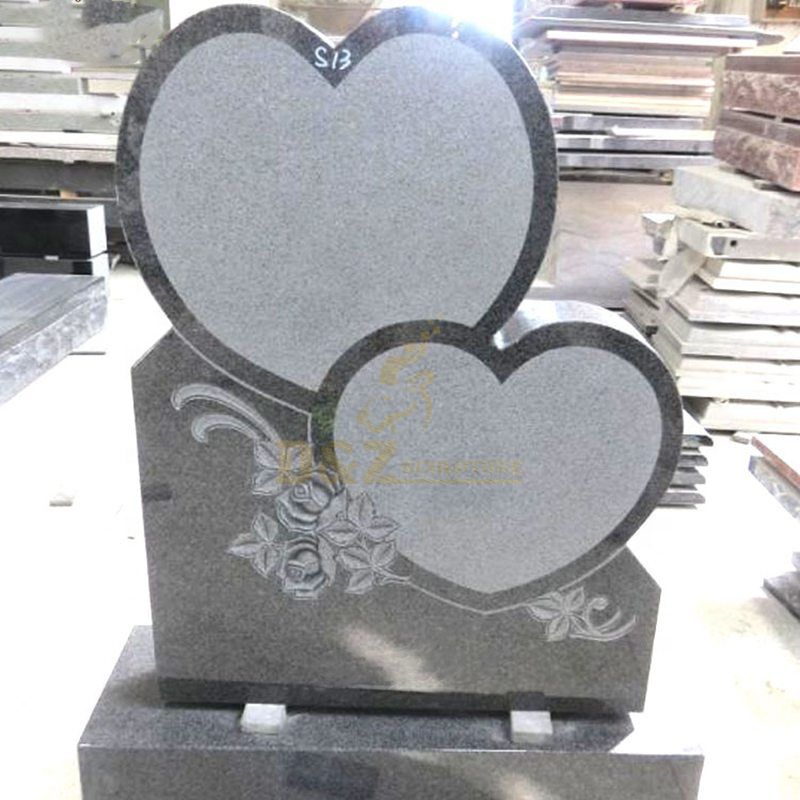 Black Granite Tombstone With Beautiful Angel And Flowers