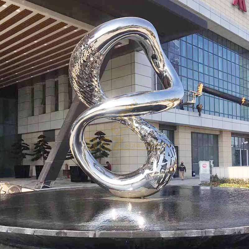 Outdoor Modern Mirror Polished Stainless Steel Fountain Sculpture