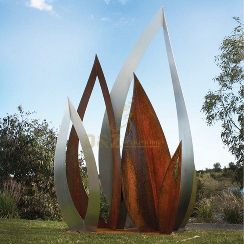 Stainless Steel Corten Steel Leaves Modern Sculpture