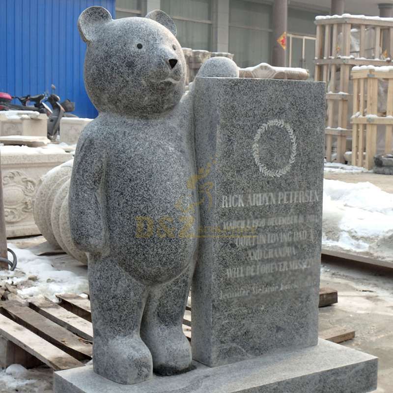 Hand Carved Teddy Bear Granite Headstone