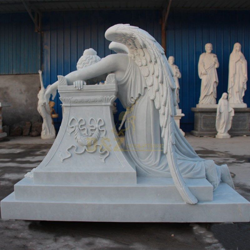 White Carrera Marble weeping angel wing headstones for graves