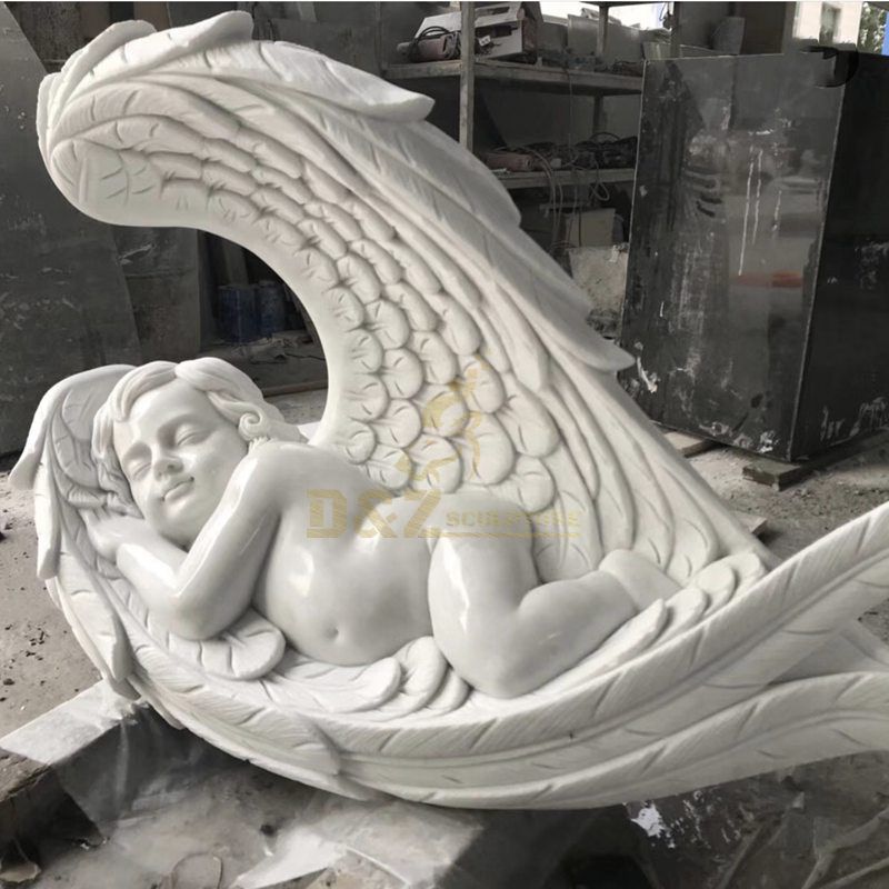 Open Wings Serene Baby Angel White Headstones