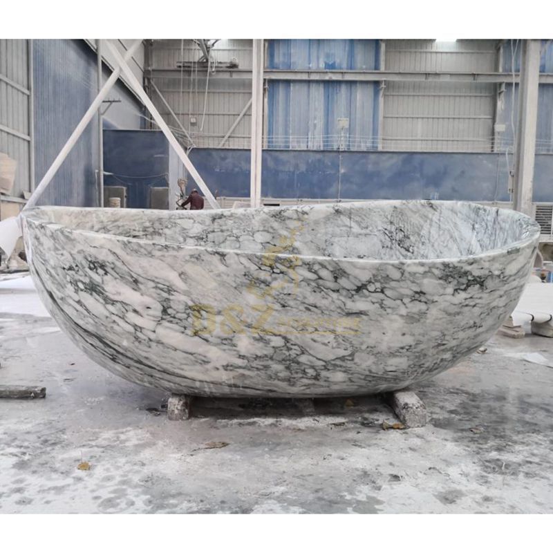 Carrara White Marble Freestanding Oval Stone Bathtub