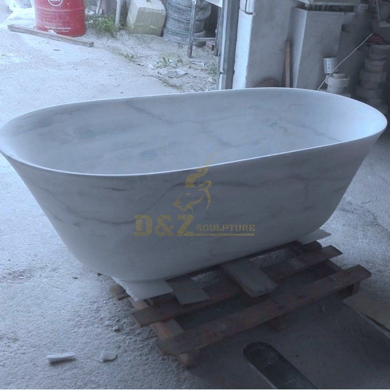 Carrara White Marble Freestanding Oval Stone Bathtub