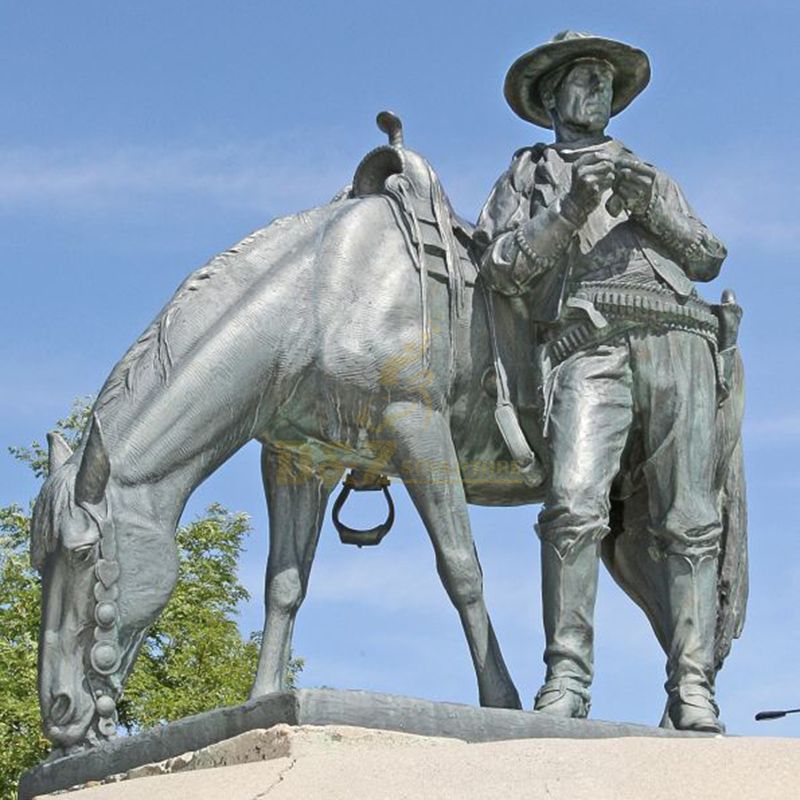 bronze cowboy sculptures with hrose