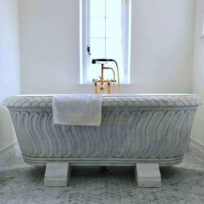 High Quality Simple White Marble Lion Head Bathtub