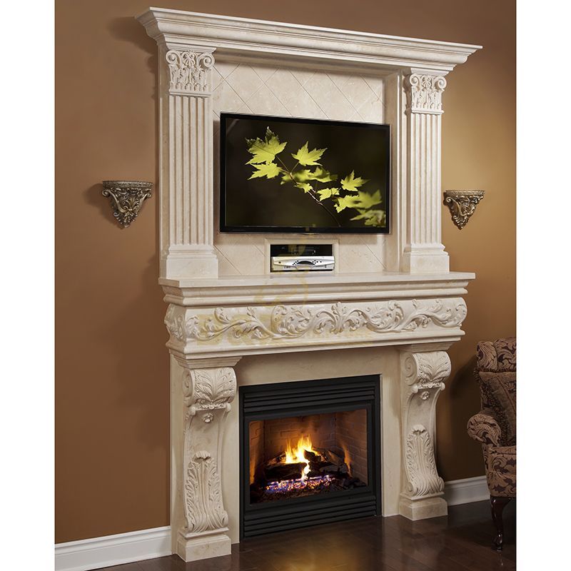 Double natural marble fireplace mantel