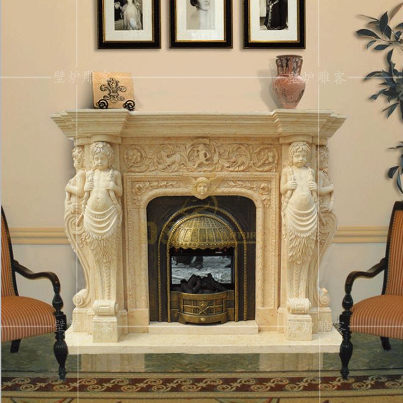 Double natural marble fireplace mantel