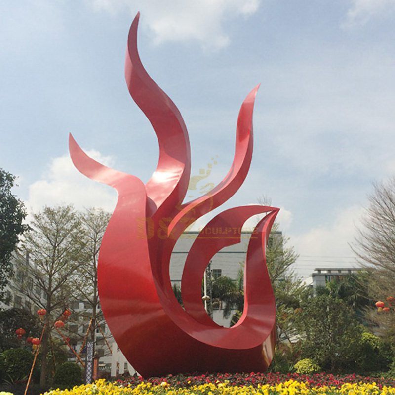 Stainless steel red flame sculpture