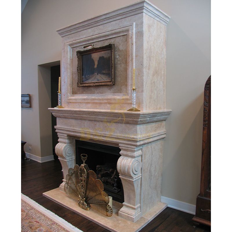 Double natural marble fireplace mantel