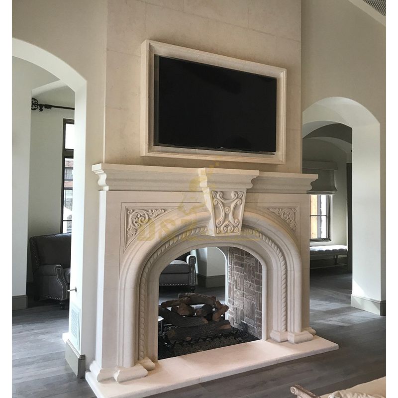 Double natural marble fireplace mantel