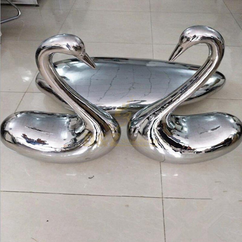 Stainless steel swan sculpture mirror garden decoration
